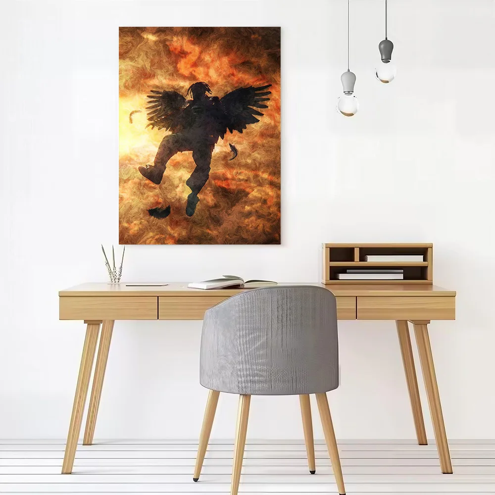 Silhouette of Angel Falling in Flames Poster Canvas Wall Art Custom Photo Print Modern Painting for Fans Living Room Decorations