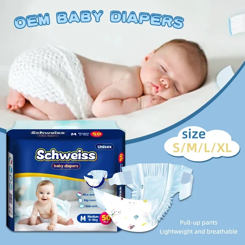 50pcs Baby Pull Up Diapers Soft Thin Breathable Super Absorbent Disposable Nappy for Newborns Hot Sale
