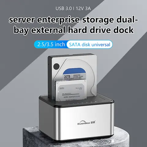 Blueendless Dual Bay HDD Box Docking Station SSD Case Offline Clone SATA to USB 3.0 Adapter Duplicator for 2.5 3.5 SSD/HDD Disk