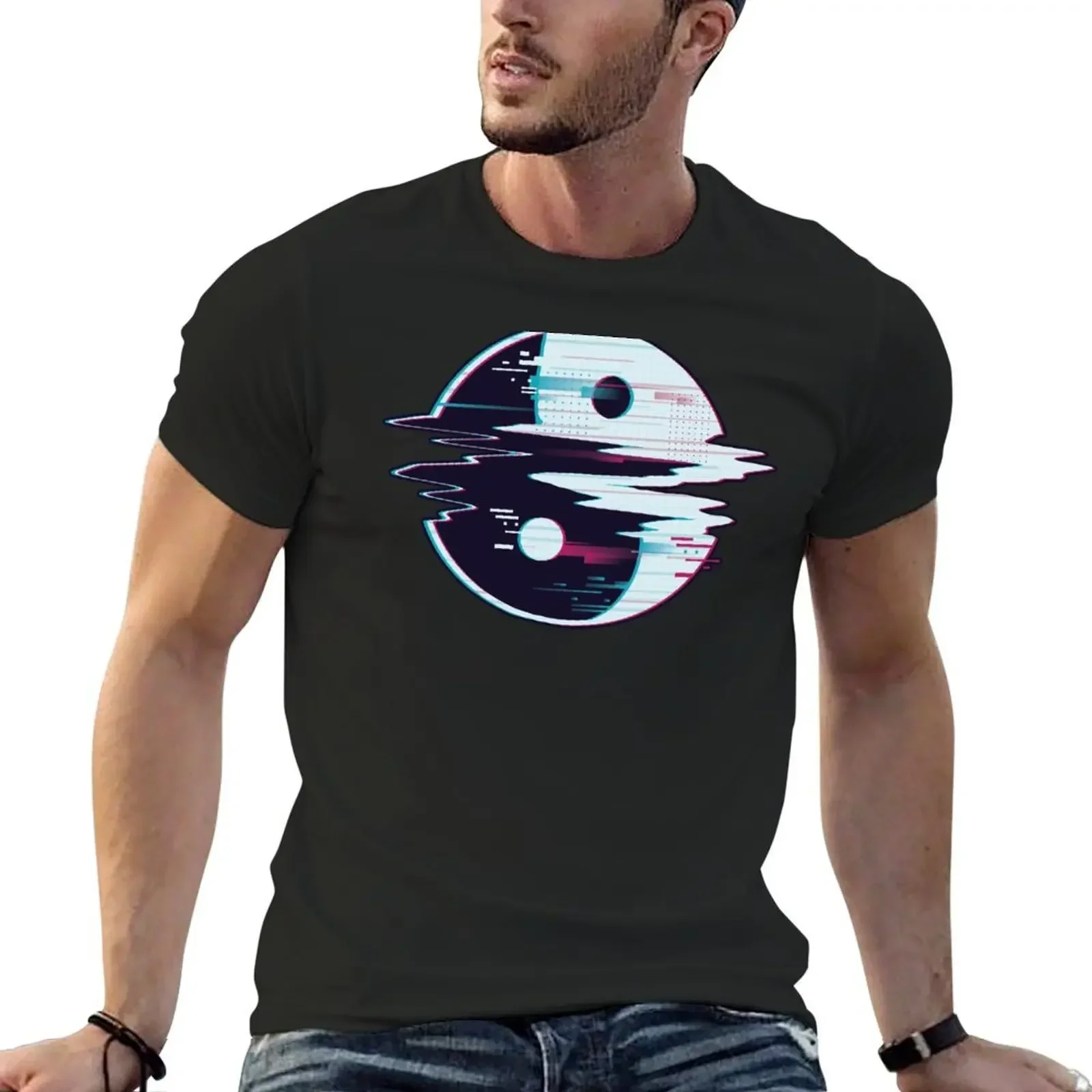 YIN YANG GLITCH T-Shirt custom shirt anime clothes Blouse T-shirt men