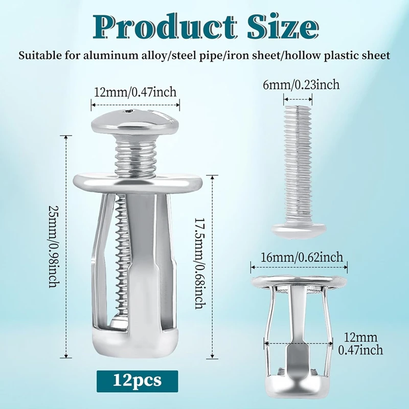 12-teiliges Hohltür-Anker-Schrauben-Set, hohle Metall-Hohlraumbefestigung, M6 Jack-Muttern, Einsatzmuttern, Blütenblattmuttern für Wand, Stahlrohr
