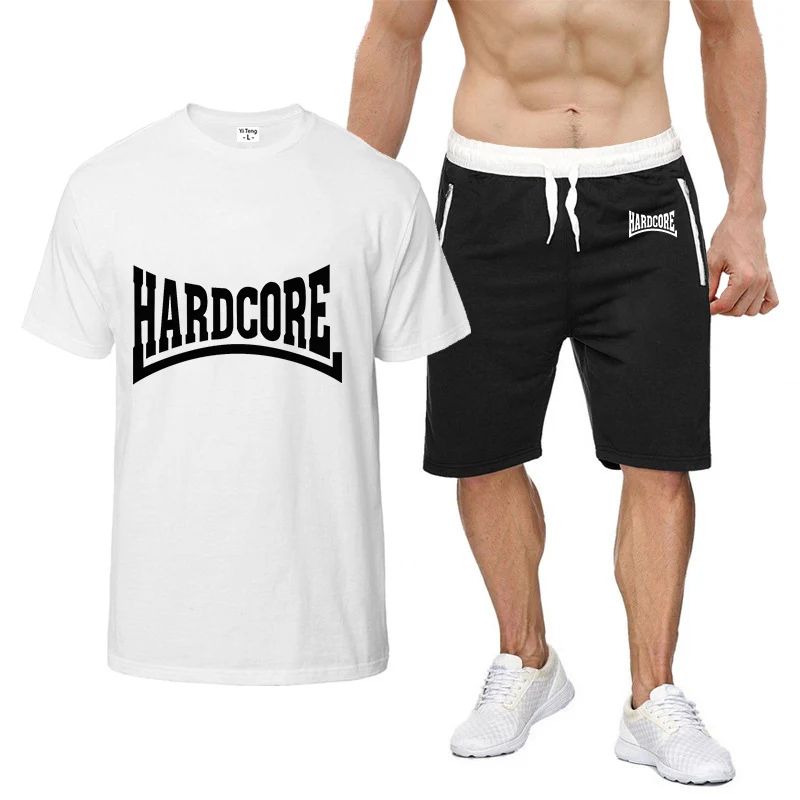 

HARDCORE Printed Men's New Tracksuit Sets Summer Hot Clothing Sportswear Casual Short Sleeve Shirts Shorts 2 Piece Set Sweatsuit