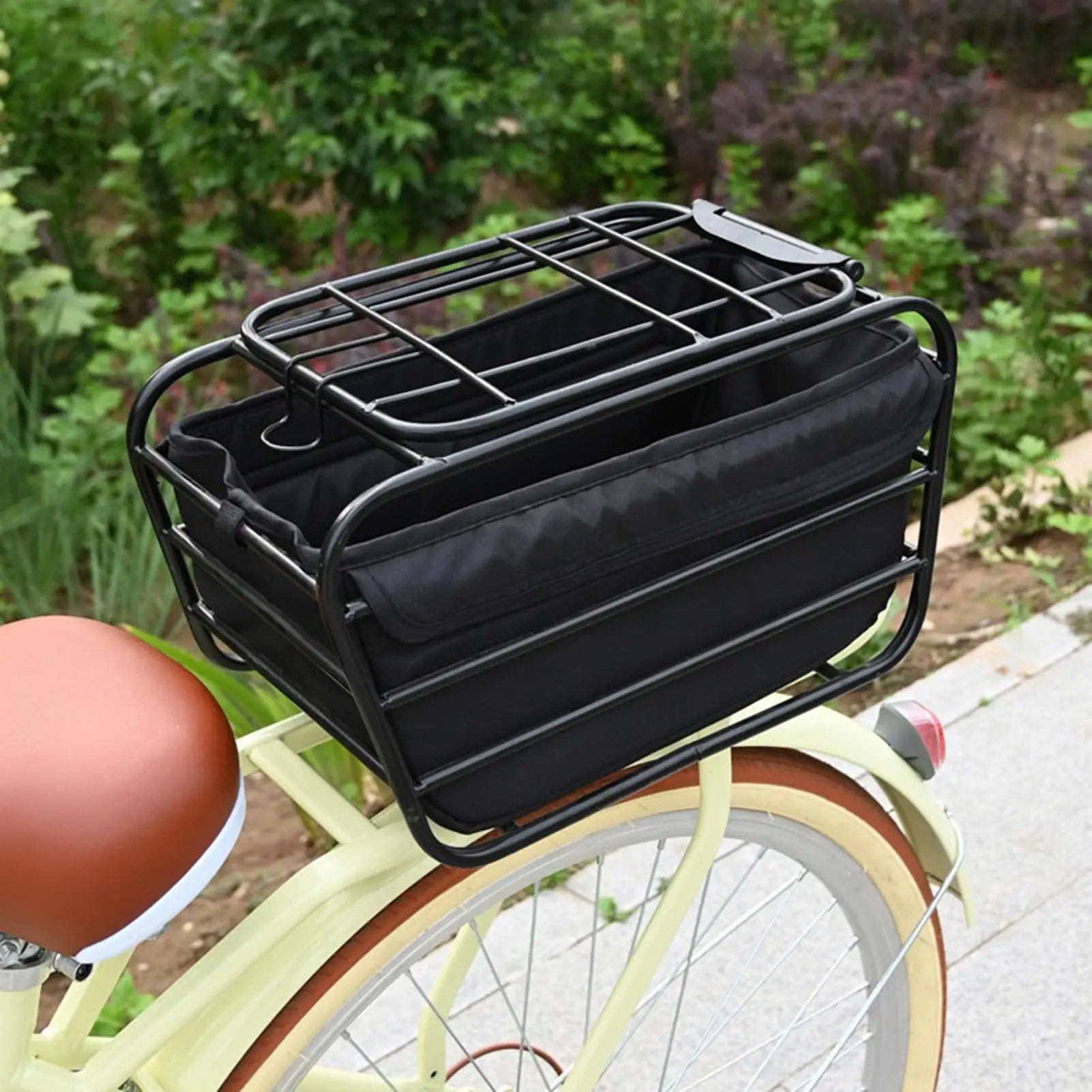 

Cycle Sturdy Duty Pet Bike Basket Rear Mount Storage Basket Versatile Design Rear seat frame with lock cover pet car basket