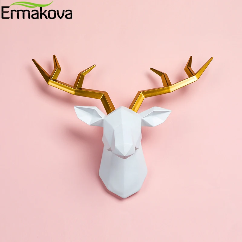 ERMAKOVA Decorative Resin Elk Head Deer Head Wall Mount Animal Head Holder Wall Hanger Statue Animal Shapedat Hook Hanging Rack