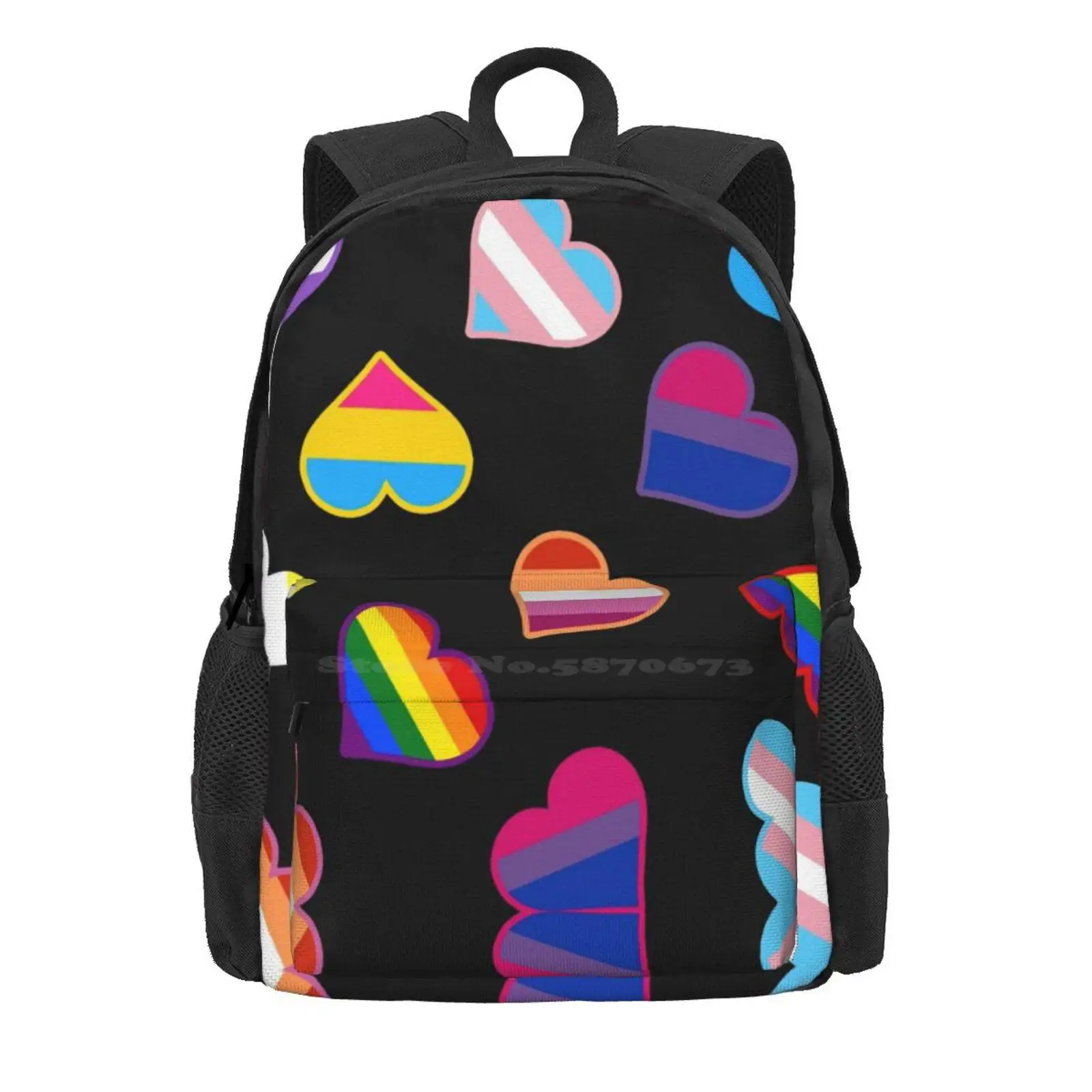 Pride Flags Hearts Hot Sale Schoolbag Backpack Fashion Bags Cute Bisexual Rainbow Lesbian Funny Love Pride Flag Pride Month Gay