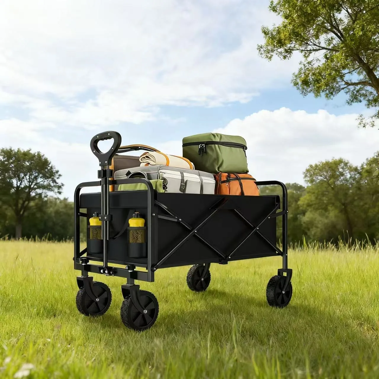 Black Heavy Duty Folding Utility Cart 380LBS Capacity Multifunctional Kitchen Wagon for Home Yard Shopping Gardening Outdoor Equipment Handling