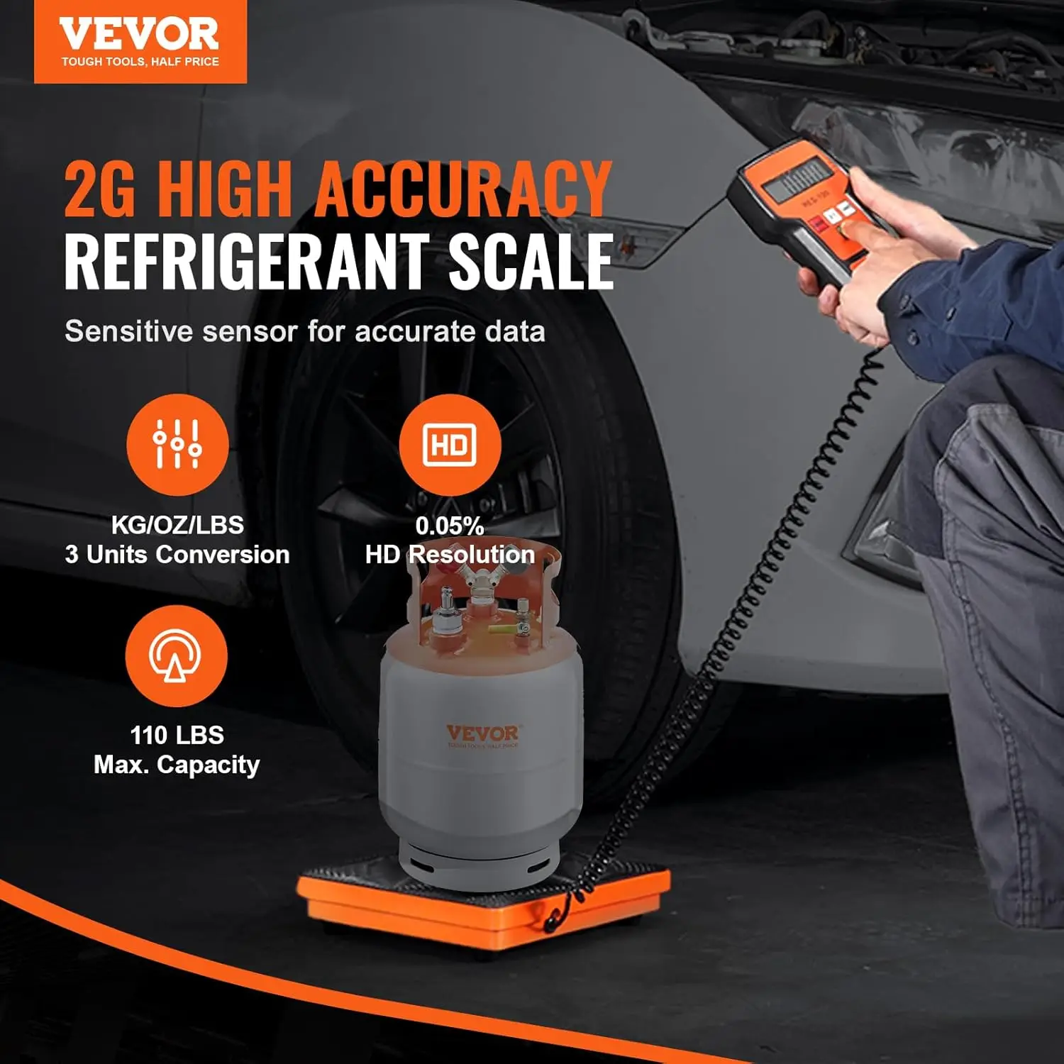 Refrigerant Scale 110 LBS HAVC Charging Recovery Freon Scale, with Wired Remote Control, 2g High Precision Recovery Weight Scale