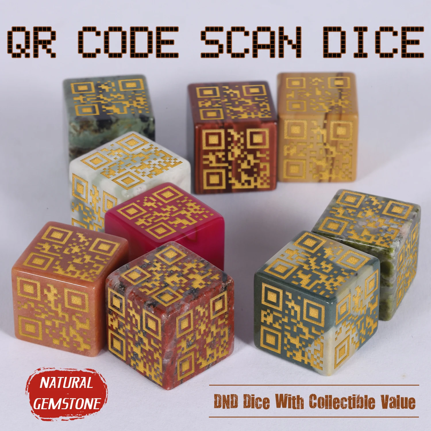 

Загадочная игра для творчества D6 QR-код, кости, натуральный кристалл, кварц, агат, DND, ролевая игра, игра для отдыха, игра в кости, подарок другу для пары