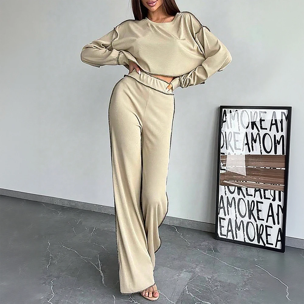 Conjunto de pantalones de manga larga para mujer, traje deportivo informal de estilo europeo y americano, traje cómodo de dos piezas a la moda