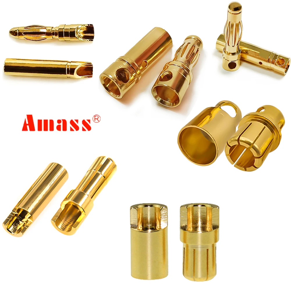 

Amass 2.0mm 3.5mm 4mm 5.5mm 6mm 8mm Bullet Banana Plug Gold Plated Connector Male Female for RC Motor ESC Battery Accessories