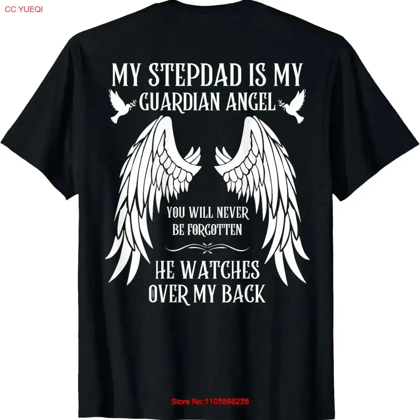 T-shirt vintage pour homme avec inscription « Mon père step-son est un ange gardien au ciel », effet délavé, pour un usage quotidien, motif graphique vintage