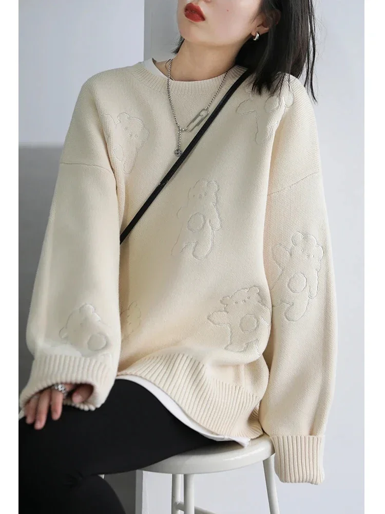 CHIC VEN Women Sweater Knitted Pullovers Thick Warm Casual Loose Women\'s Jumpers Office Lady Coat Female Tops Autumn Winter 2023