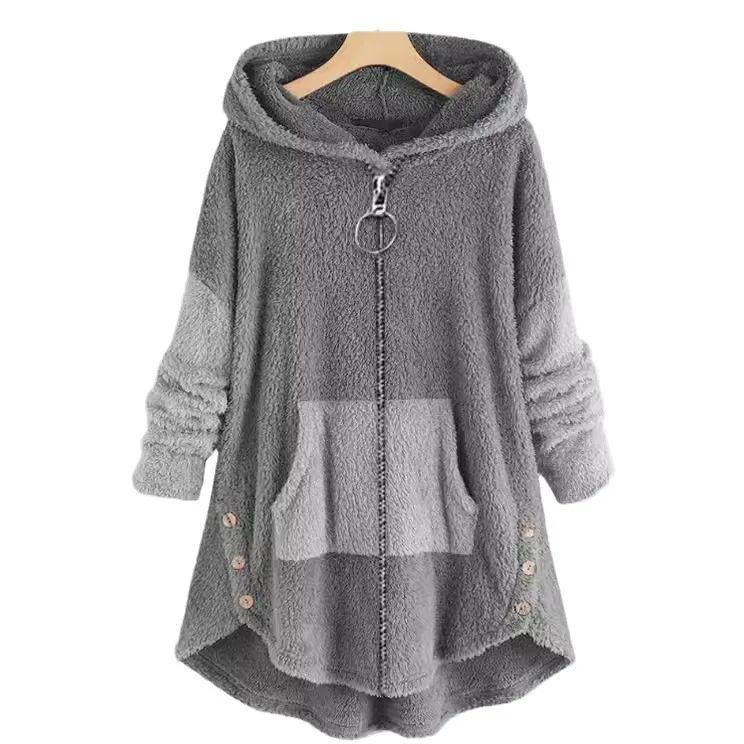 2022 new European and American fleece women\'s clothing hooded loose large size