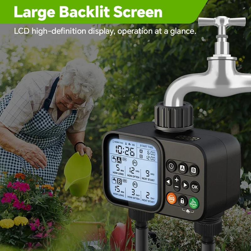 BAAY مؤقت الري بالطاقة الشمسية المنزلية LCD نظام الري التلقائي في الهواء الطلق أداة سقي الحديقة الذكية برنامج قابل للتعديل