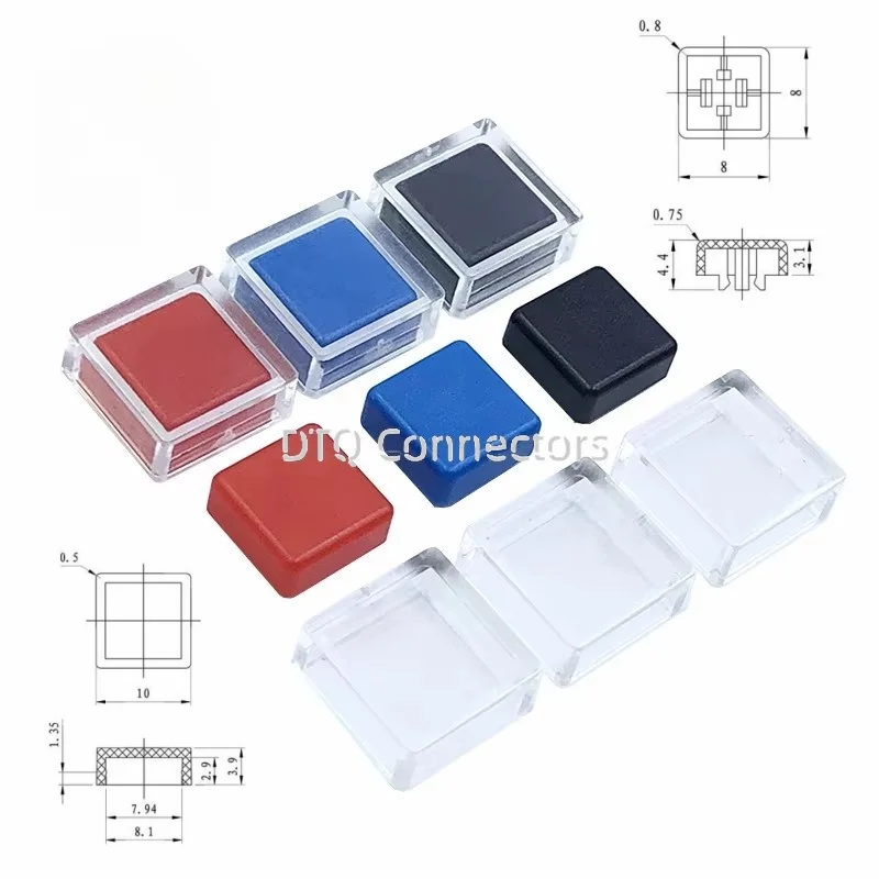 50Pcs A66 8x8x4.4mm Color Square Tactile Switch Button Caps with Transparent Cover Button Cap Hat For 6*6*7.3mm Square Head