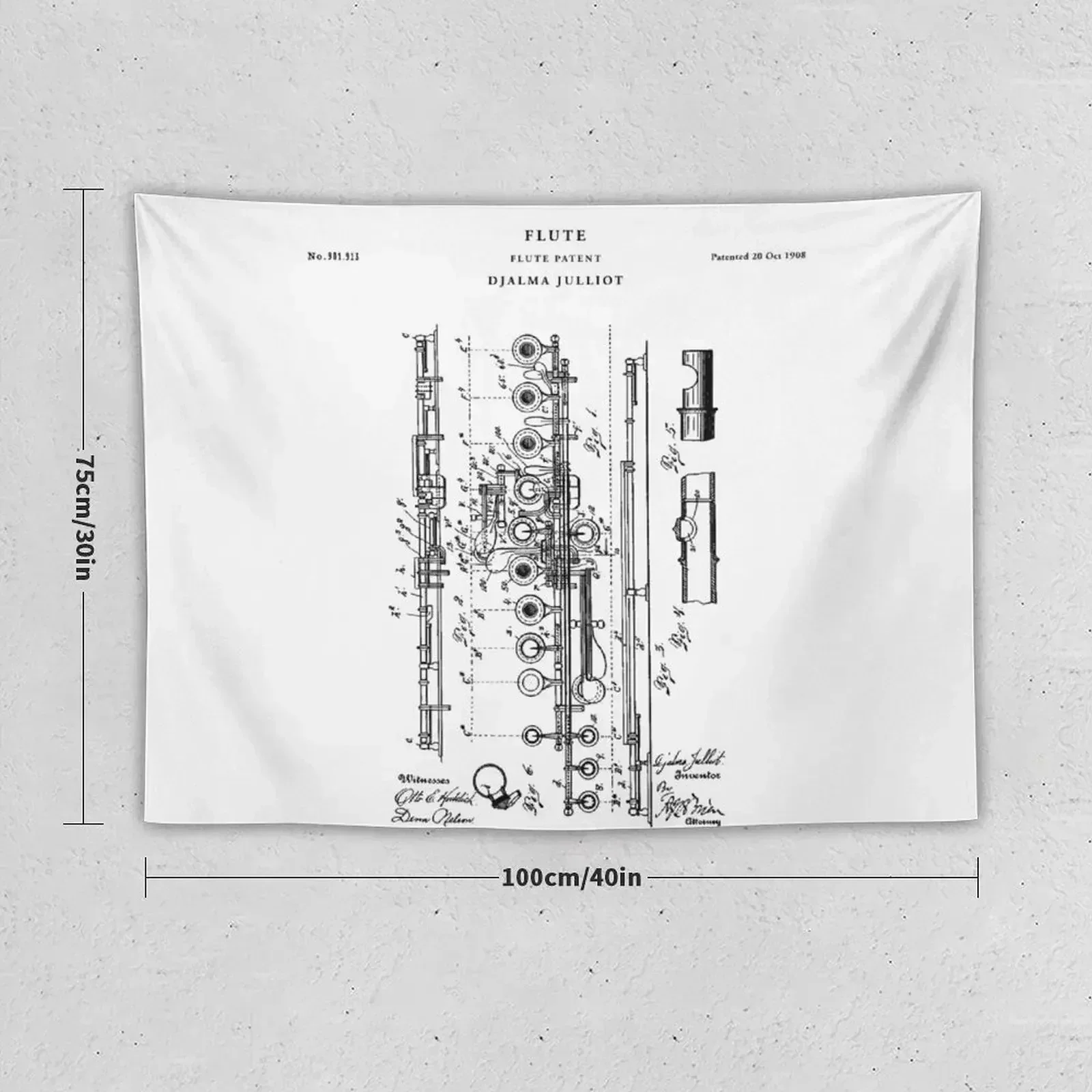 Flute Patent Drawing Blueprint Tapestry Room Decoration Aesthetic Home Supplies Decoration Wall Tapestry