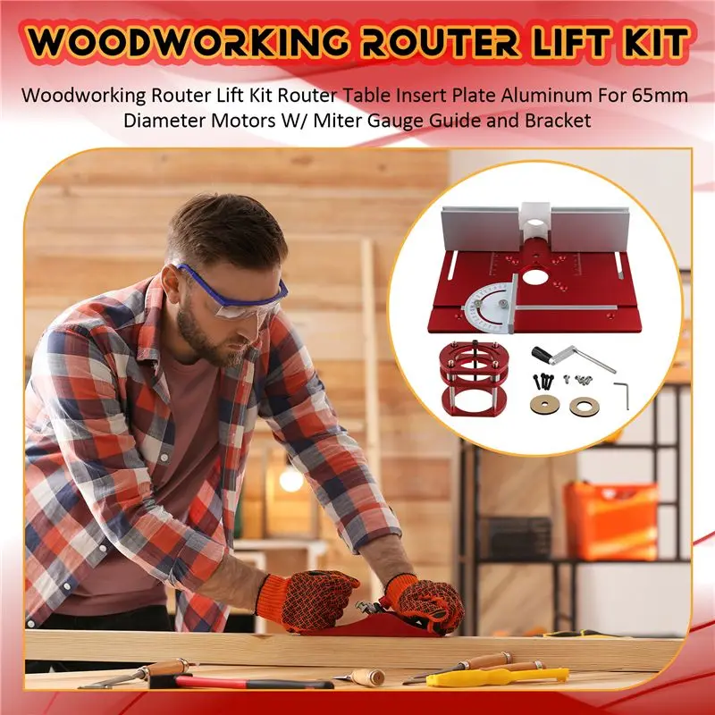 AA94-Woodworking Router Lift Kit Router Table Insert Plate Aluminum For 65Mm Diameter Motors W/ Miter Gauge Guide And Bracket