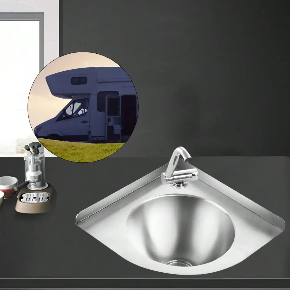 Stainless Steel Sink Wall Mount Corner Sink With Faucet Triangular Triangular Vanity Vessel Sink For RV, Home