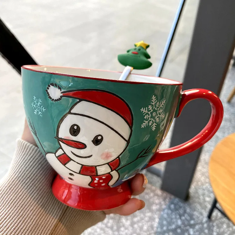 

Hand-painted Christmas breakfast mug with large capacity for ladies, oatmeal mug, student Christmas gift mug