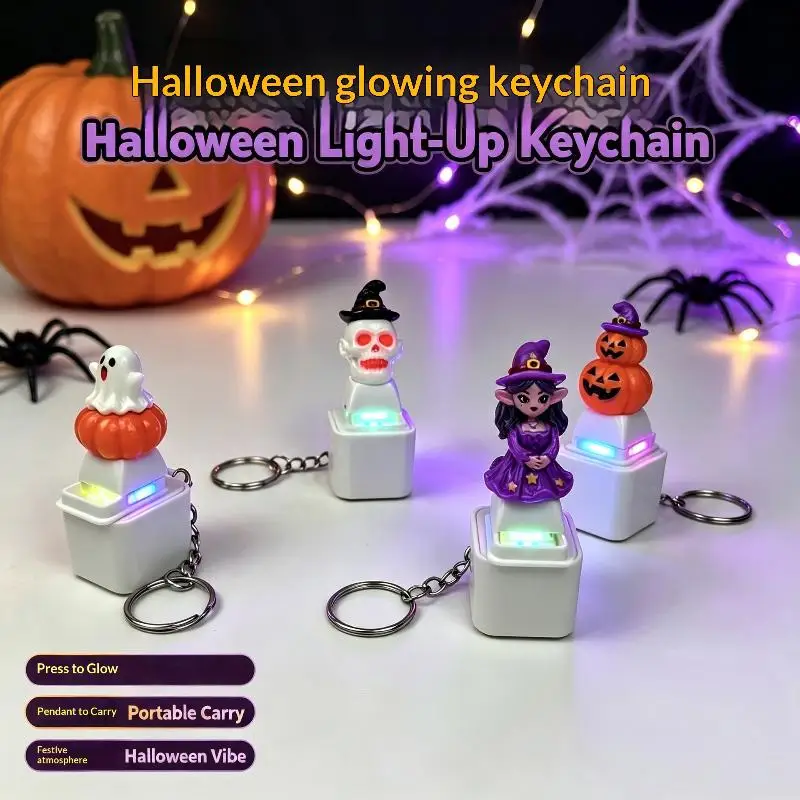 Halloween Süße Hexen-Puppe Schlüsselanhänger Leuchtender LED-Anhänger Tragbarer Taschenanhänger für Themenparty-Geschenk Handtaschen-Accessoire – Detail 1