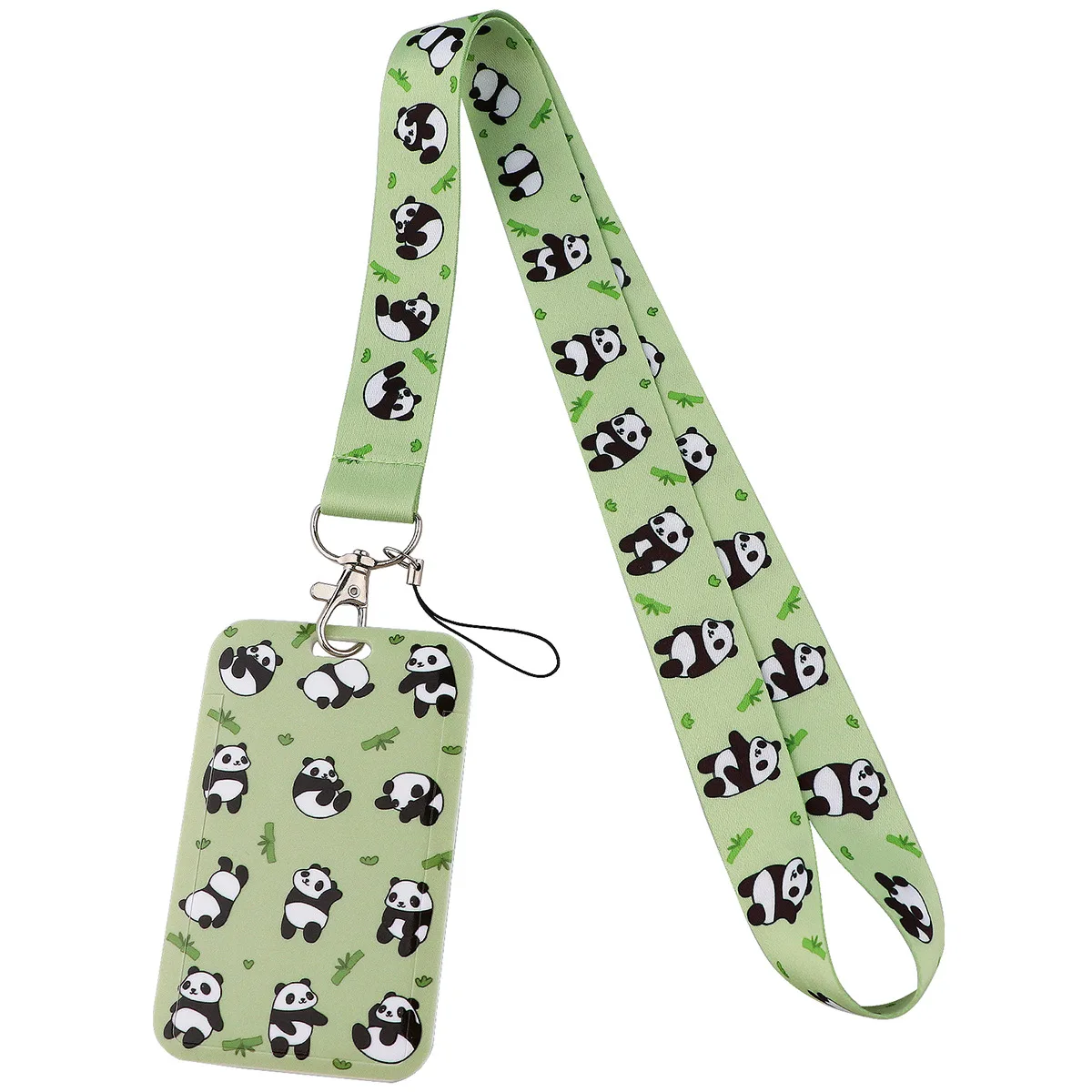 Causal Cute Cartoon Panda ID Card Holder with Lanyard Student Bus Subway Card Anti-loss Protector Exhibition Display Card Holder