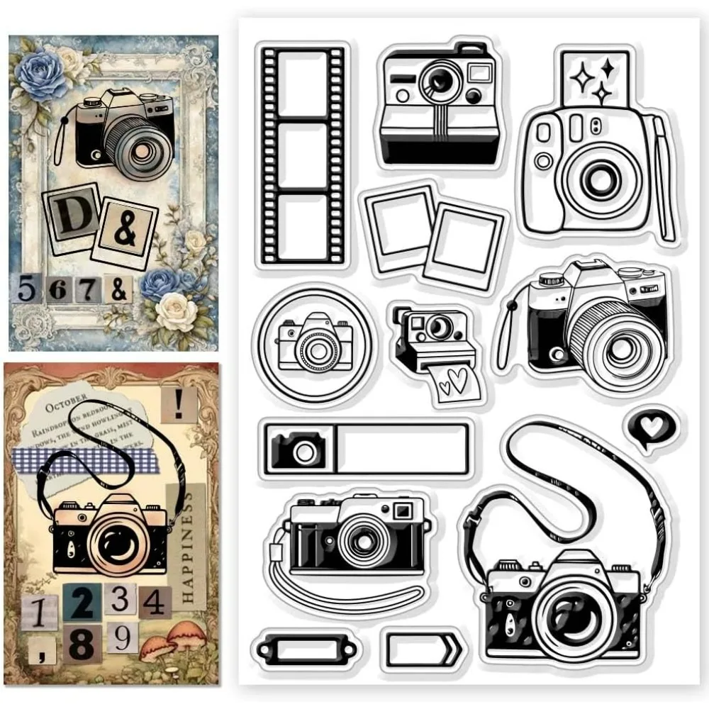 1PC Travel Camera Clear Stamps Camera Film Stamps Transparent Stamp for Journaling Card Making DIY Scrapbooking