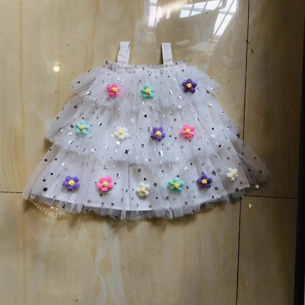 

Girls suspender three-dimensional flower mesh skirt embroidered tube top dress