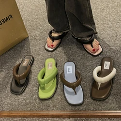 Designer Shoes Women Soft Sponge Thong Sandals Ladies Fashion Contrast Color Toe Post Flip Flops Summer Outdoor Flat Slippers