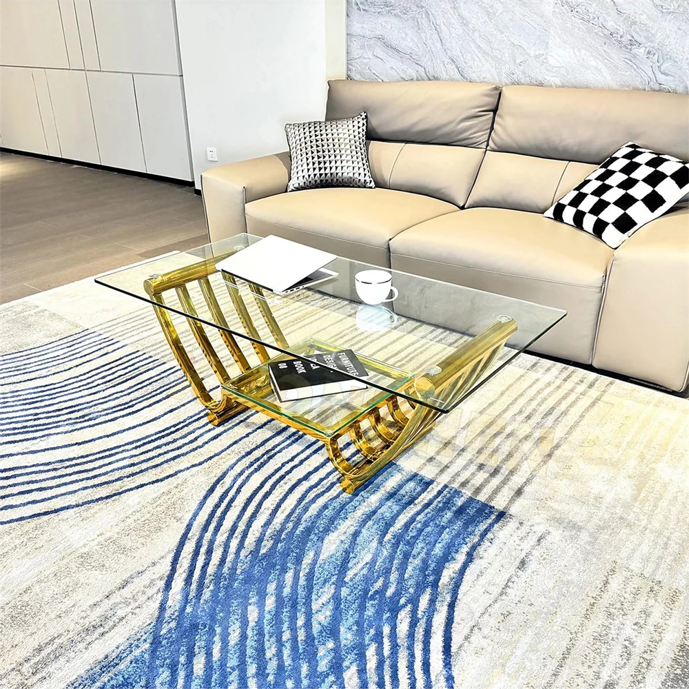 

❁a Xuanzhen Living Room Furniture Minimalist Gold Stainless Steel Coffee Table Glass Center Table Italian Modern Coffee Tables