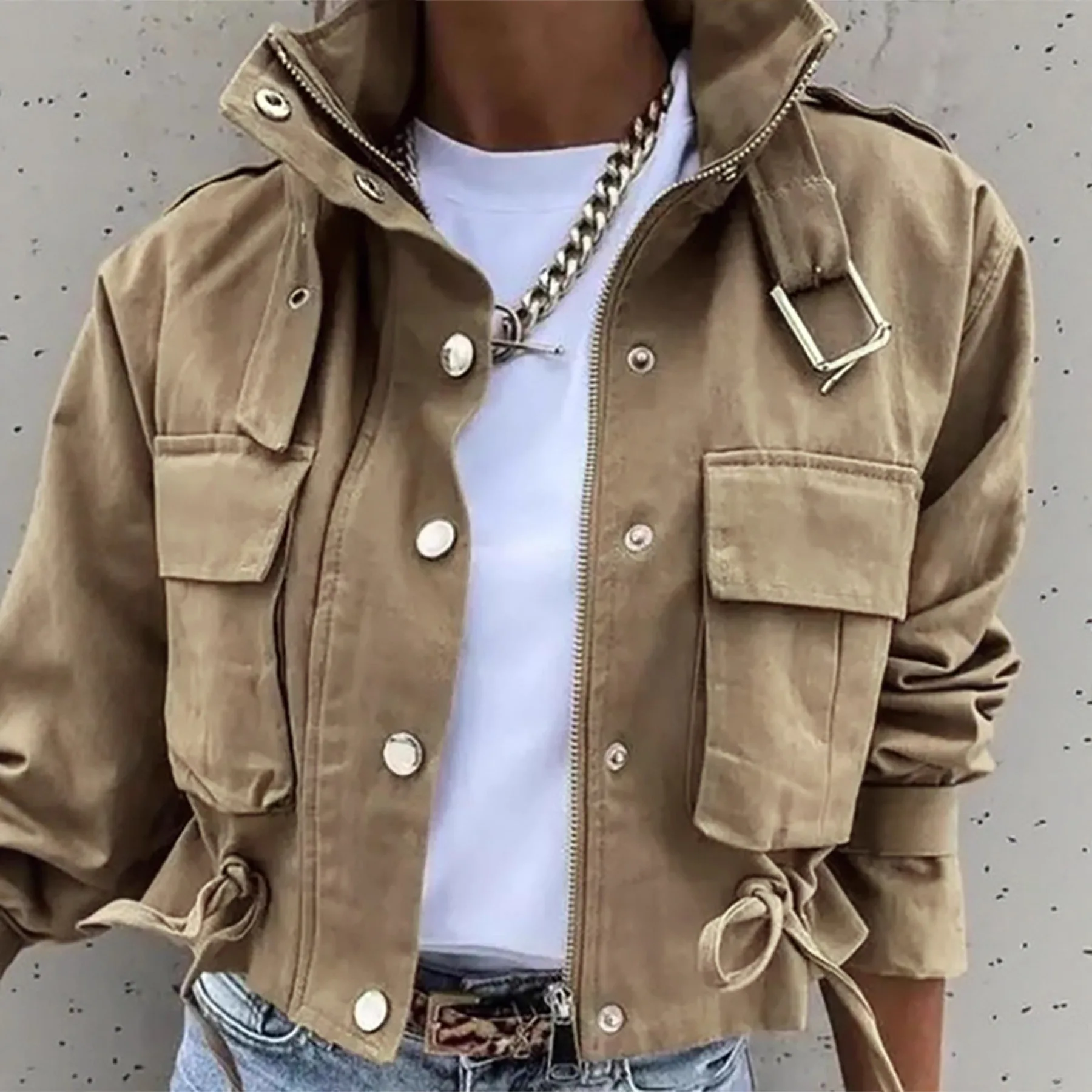 Autumn Winter Women High Colla - Women'S Fashion Utility Jacket ulasan dan harga