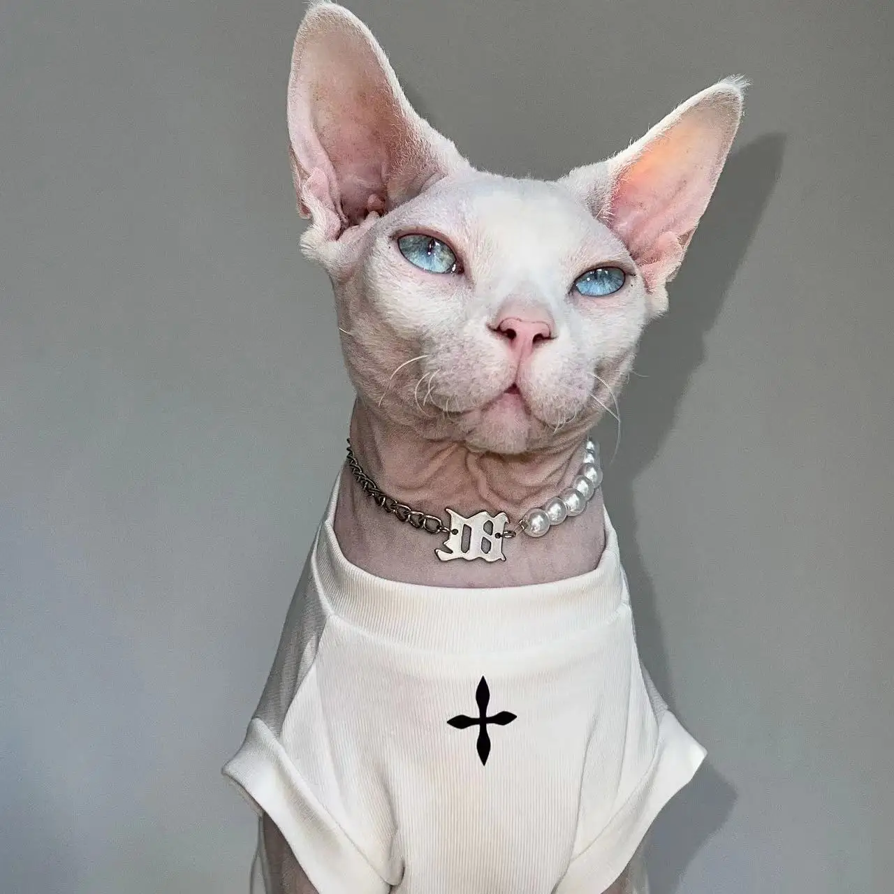 Fashion Cotton Vest for Sphynx Cat Clothes Black White Shirt Short Sleeves for Kittens Soft Coat for Devon Rex Costume in Summer