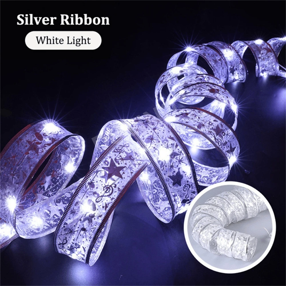 16FT 5M Christmas Ribbon Fairy Light Christmas Copper Wire Lamp DIY Bows String Light for New Year Wedding Party Decor Navidad