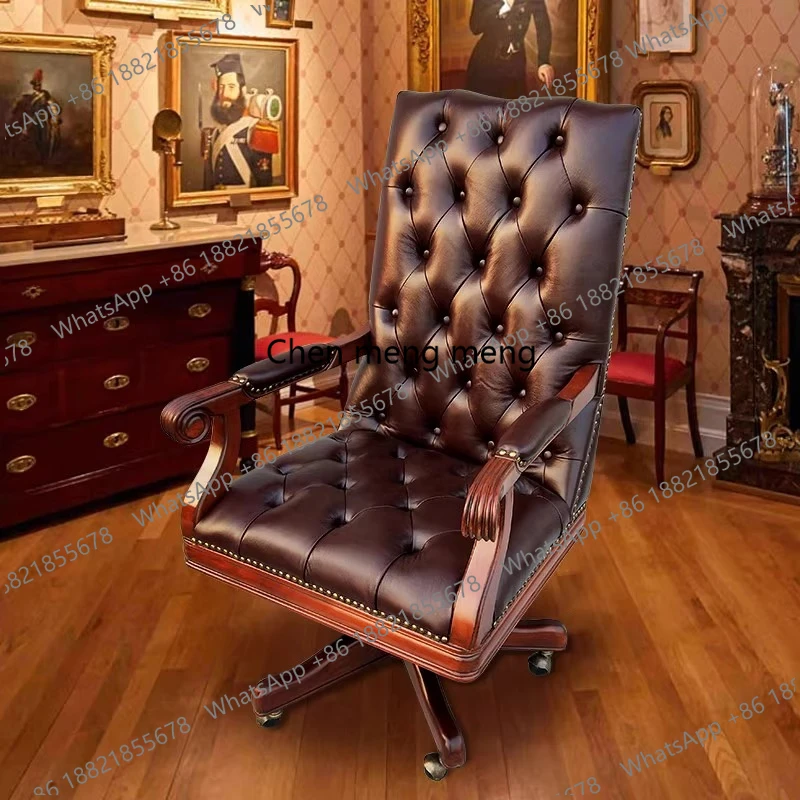 

Solid Wood Office Chair Vintage Luxury Mobile Leather Dining Office Chair Home Gaming Cadeira De Escritorio Room Furniture