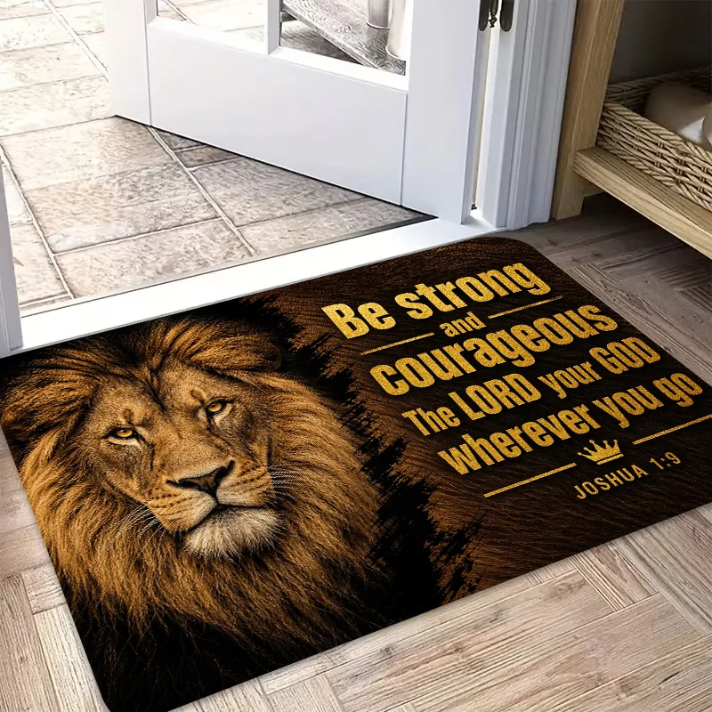 Lion‑Bible‑Verse Printed Rug, Religious Decor for Entryway, Bedroom, Balcony & Indoor‑Outdoor Home Use
