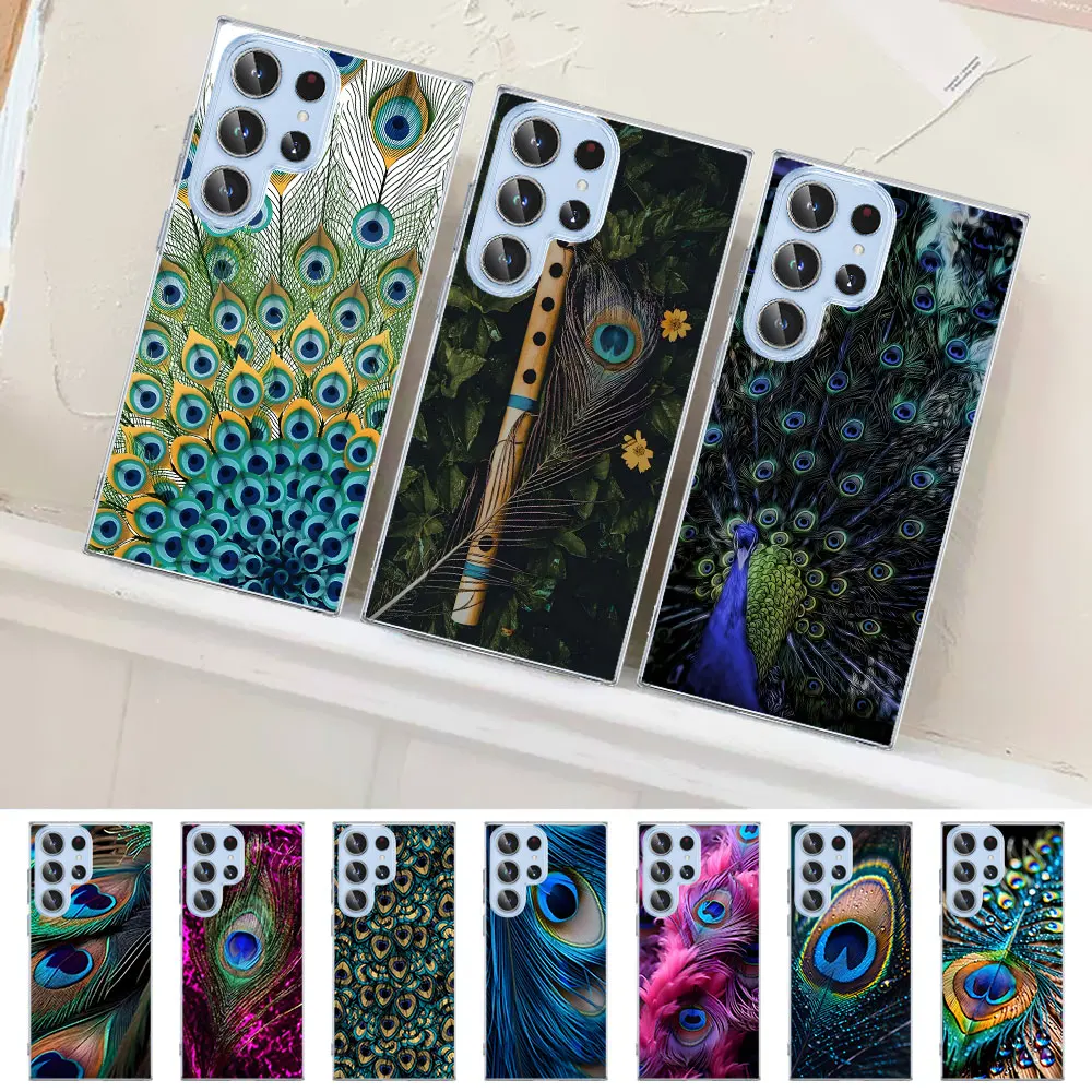 

Peacock Feathers Phone Case for Samsung Galaxy S23 S24 S21 FE S22 S20 Ultra S9 Plus S10 Lite S10e S8 Transparent Soft TPU Cover