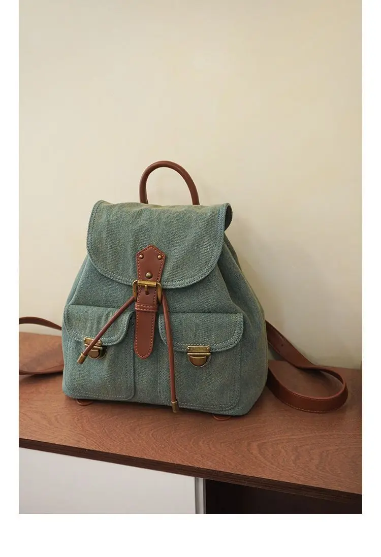 Zaino in Denim borsa a tracolla da donna in tela Bookbag palmare Unisex Cowboy Leisure cinturino in pelle Vintage England Classic Handbag