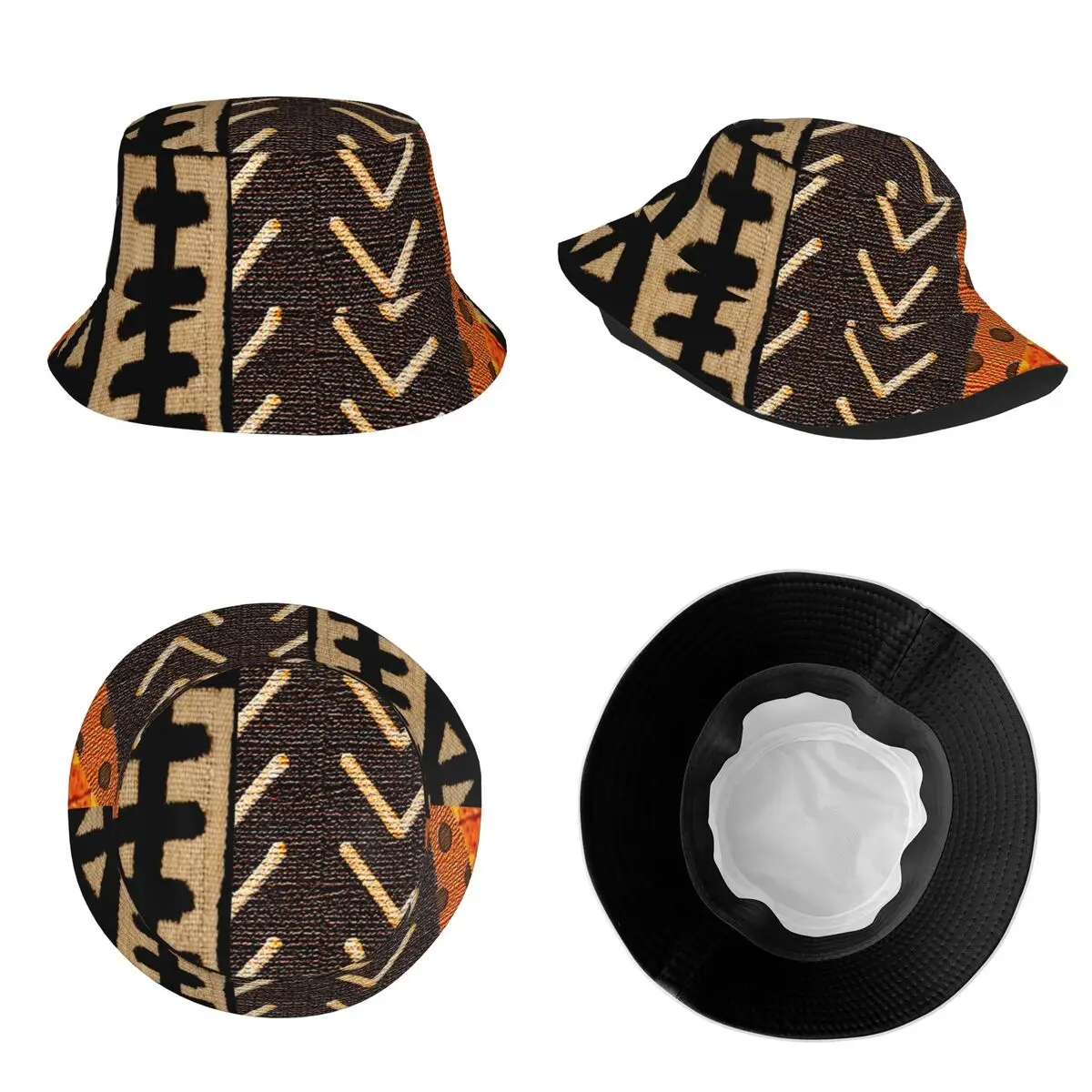 African Mud Cloth Bucket Hat for Women Vocation Ancient Sun Hat Street Lightweight for Hiking Fisherman Cap Bob