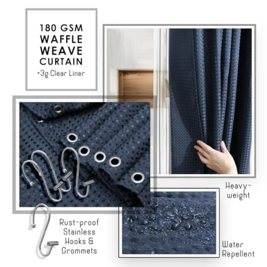 Set di accessori da bagno - Set da bagno, set da bagno con tenda da doccia e tappeti, set di tende da doccia con pattumiera da bagno