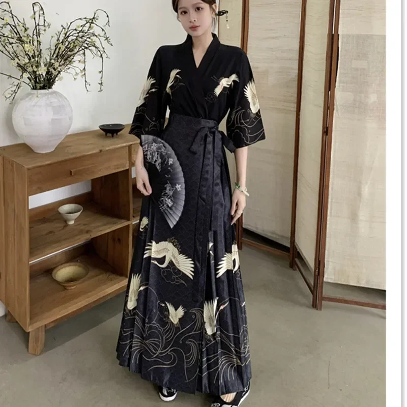 Saia Hanfu da moda nacional feminina, estilo tradicional chinês, deslocamento diário melhorado, preto, vermelho, cara de cavalo