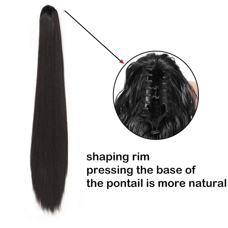 Rabo de cavalo sintético do cabelo para mulheres, cauda longa do pônei da onda, extensões do cabelo, hairpieces ondulados naturais, cauda falsa, resistente ao calor, 24"