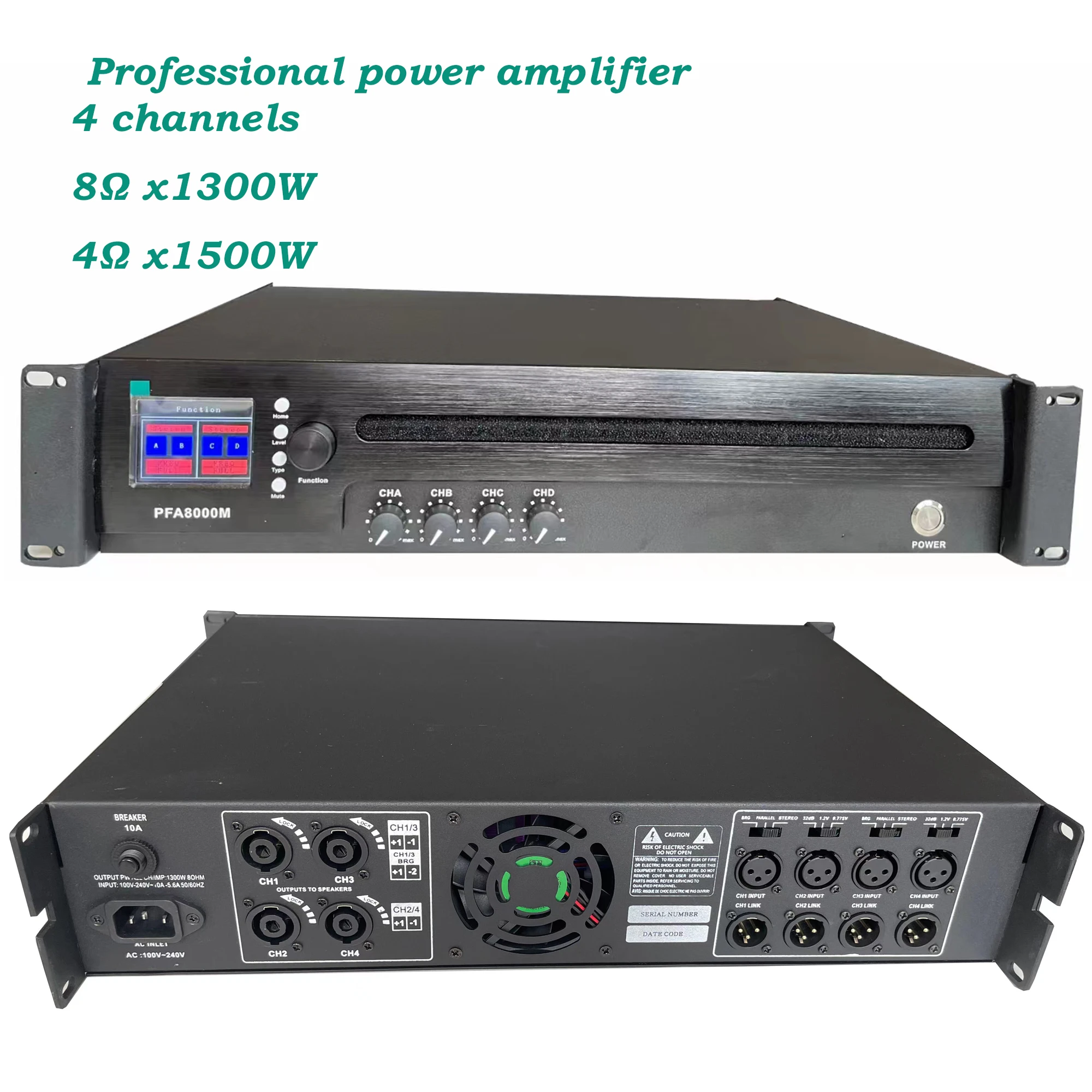 Paulkitson PFA8000M 4 Channel Amplifier 1300W At 8Ohms Line Array Power Amplifier Professional DJ Subwoofer Poweramp