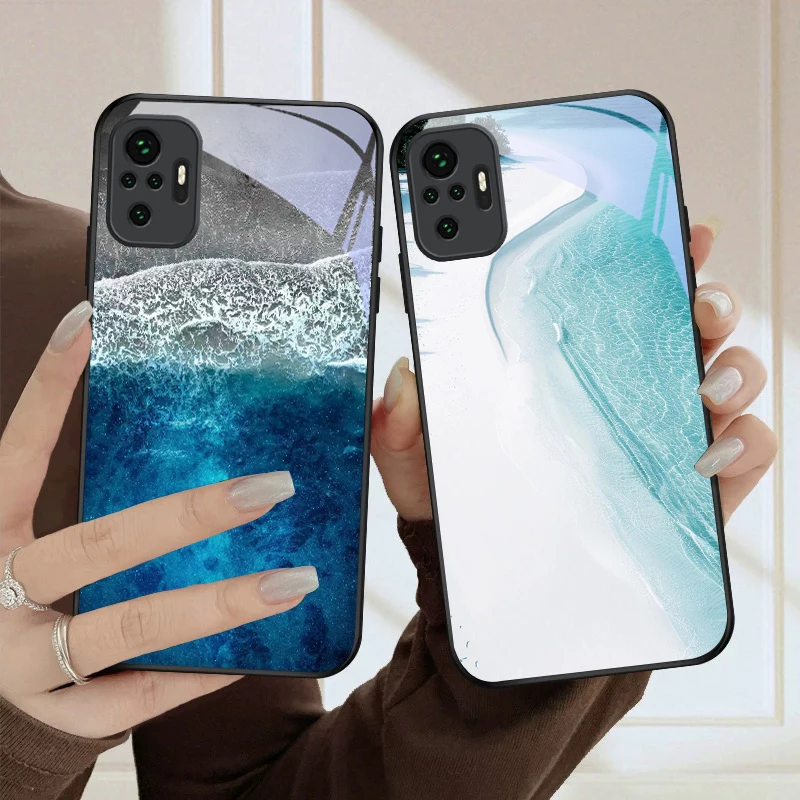 

The surging white waves For Redmi Note 8 9 9S 12S 10 Pro 11 12 13 Pro+ 14 Pro K60 Ultra 13C 14C A3 12 13 Black Glass Phone Case