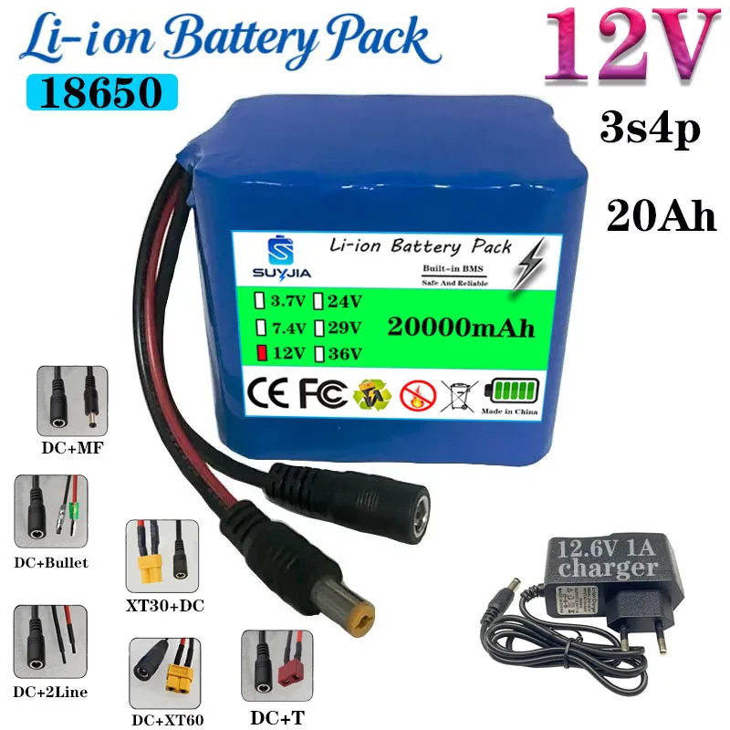 2026 new model 3S4P 12V, 20000mAh, 18650, disassembly use: instrumentation, LED lighting, traffic signs, drone sunshine speakers