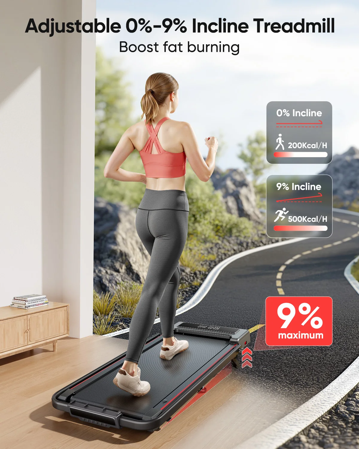 جهاز المشي Toputure 4-in-1 – 12 كم/ساعة، 9% مائل، قابل للطي، 2.5 حصان، جهاز تحكم عن بعد، شاشة LED مزدوجة، توفير المساحة - للمنزل