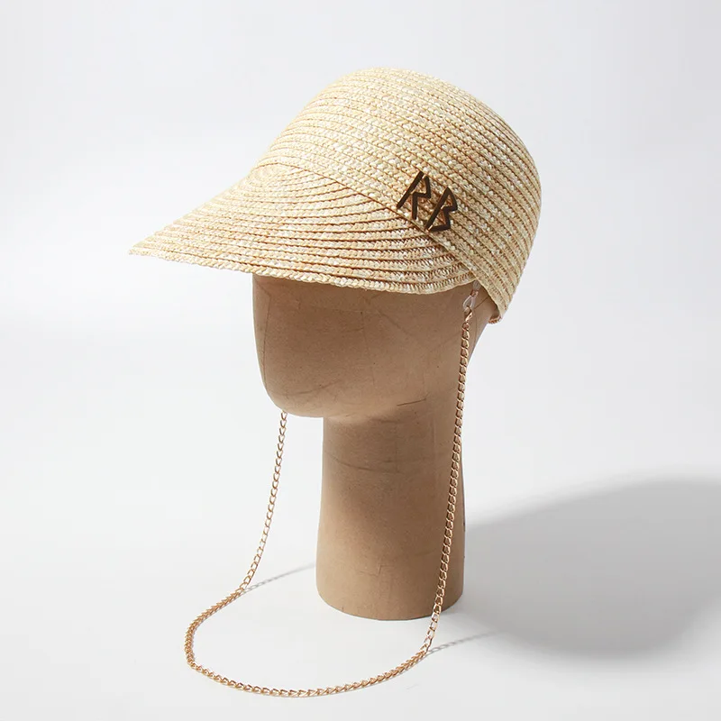 Women European Baseball Sun Hat With Letter Chain UV Protection Daily Hat