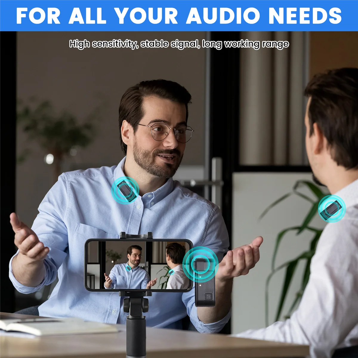 Micrófono Lavalier inalámbrico A100 para entrevistas en la calle Grabación de música para cámaras de teléfonos inteligentes