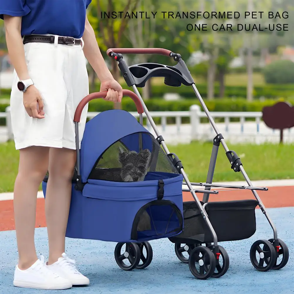 2 in 1 Pet Stroller, Folding Dog, Pet Folding Stroller, 4 Wheels Dog/Cat Puppy Stroller, Removable Travel Carrier for Small/Medi