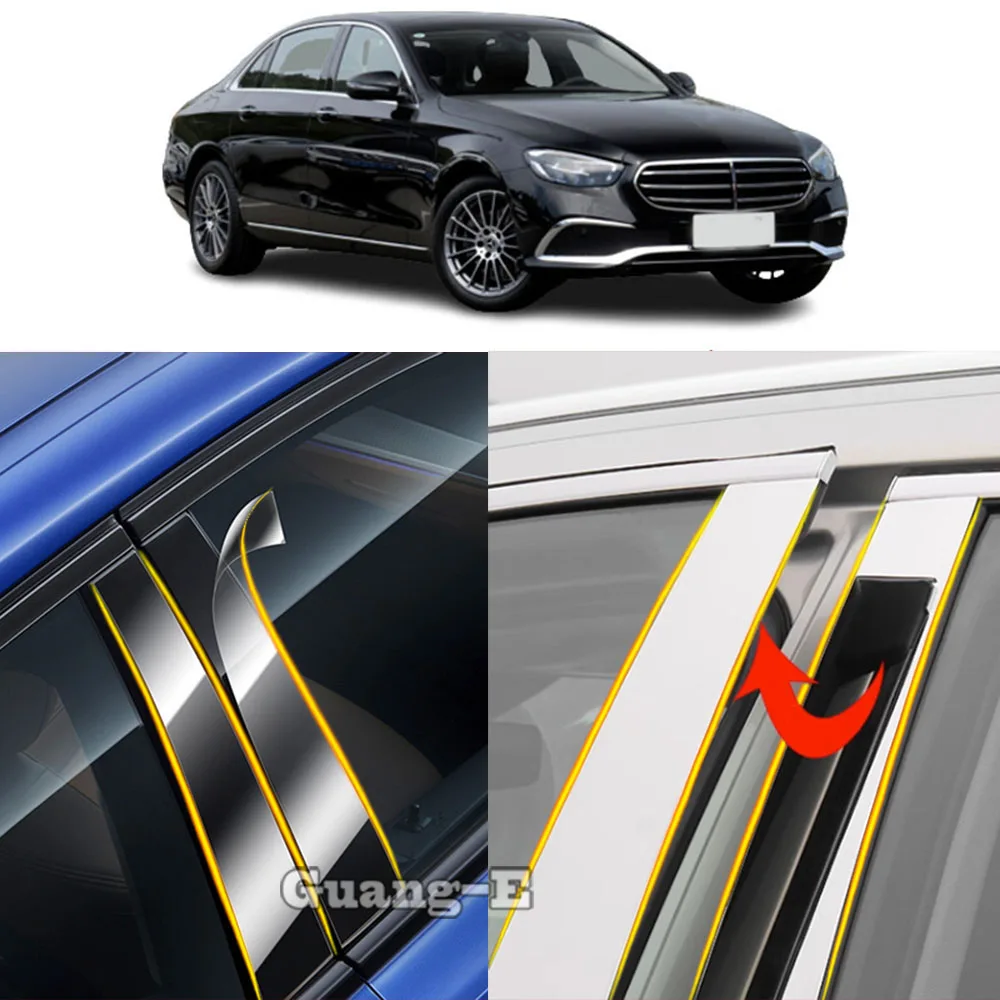 Car TPU/Glossy Mirror Pillar Post Cover Stickers Accessories 6pcs For Mercedes-Benz E-Class W213 2016 2017 2018 2019 2020-2022