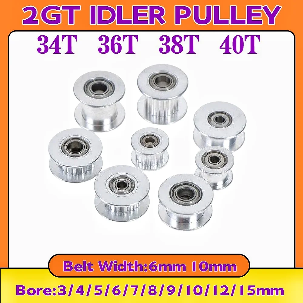 Poulie de synchronisation de tendeur 2GT, alésage 3mm-15mm 34T 36T 38T 40T largeur 6/10mm 2GT, courroie synchrone, pièces CNC pour imprimante 3D, Type de tendeur, pas 2m
