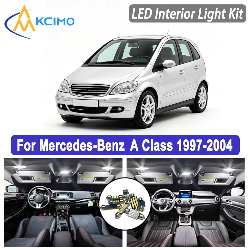 Kit de Luzes LED para Interior, Teto, Mapa, Área dos Pés, Portas e Porta-Malas para Mercedes-Benz Classe A W168 A140 A160 A170 A190 1997-2004